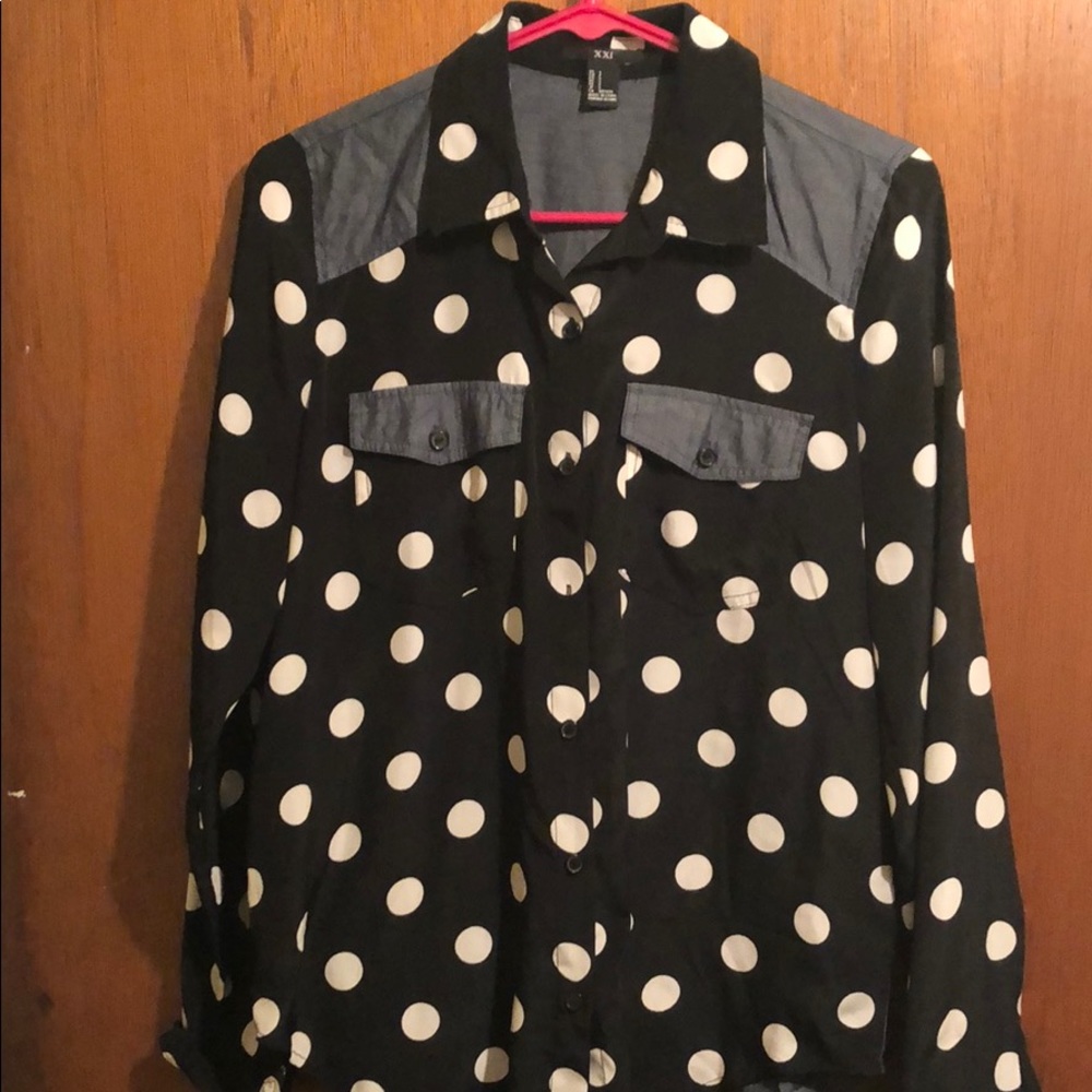 Jean and polka dot button up